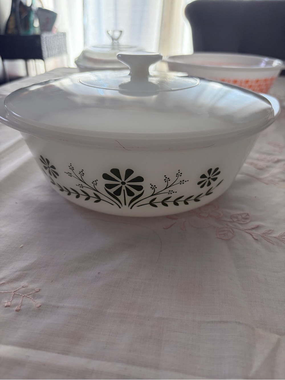 Glasbake Green Floral White Covered Casserole Dish - Classic Bakeware